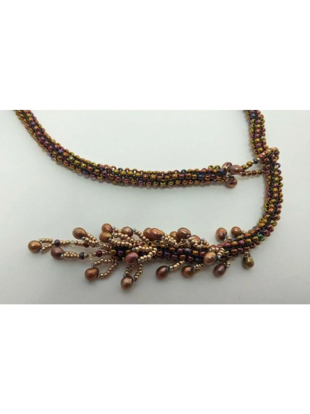 Freshwater Pearls Swarovski Crystals Lariat Necklace Japanese Beads Artisan-Made - Picture 4 of 8
